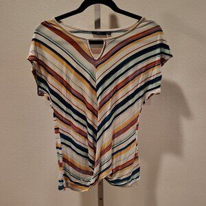 Apt. 9 Women's Multicolor Striped Blouse Size Medium Twist Front Short Sleeve